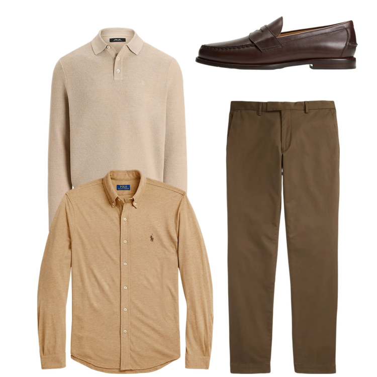 Outfit uomo - Total look. Stile Casual per Tutti i giorni. Abbinamento con camicie, scarpe stringate, pantaloni, maglieria.