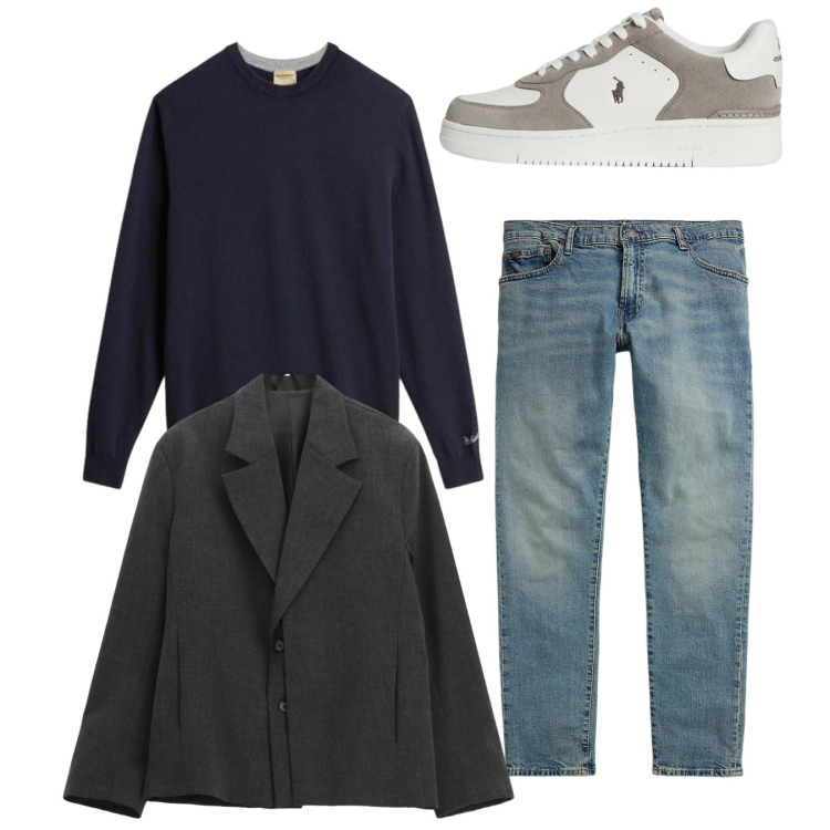 Outfit uomo - Total look. Stile Casual per Tutti i giorni. Abbinamento con giacche, jeans, sneakers, maglieria.