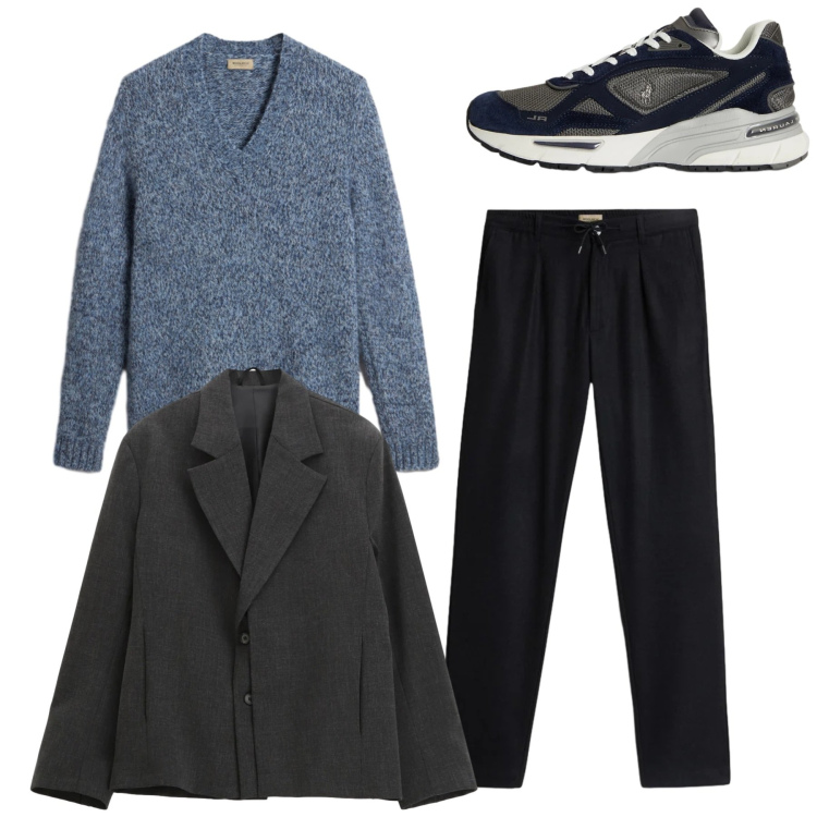Outfit uomo - Total look. Stile Casual per Tutti i giorni. Abbinamento con giacche, sneakers, pullovers, pantaloni.
