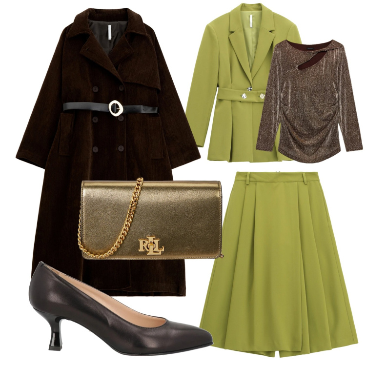 Outfit donna - Tallier particolare pistacchio. Stile Casual chic per Serata fuori. Abbinamento con décolleté, pantaloni, cappotti, blazer, borse a mano, bluse.