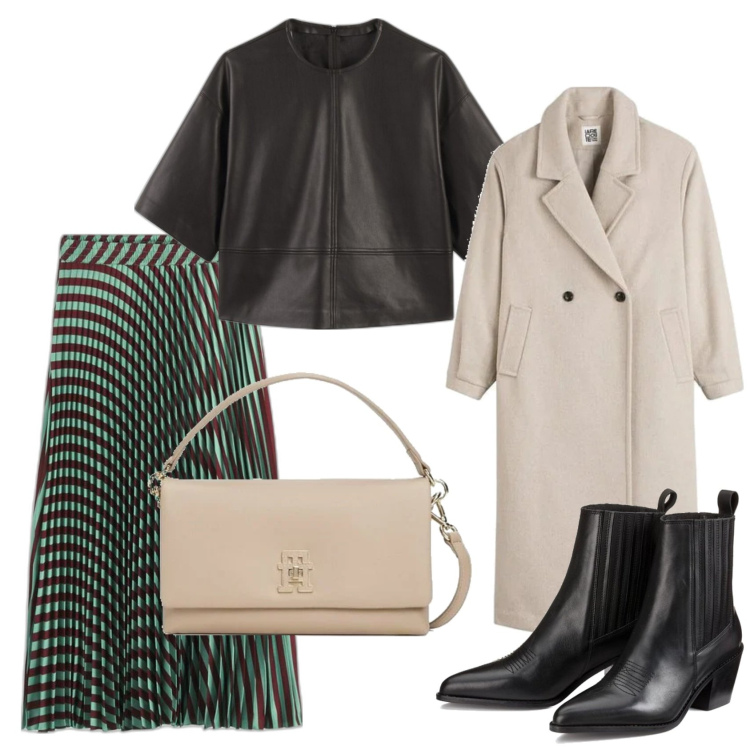 Outfit mujer - Trendy look. Estilo Trendy para Todos los días. Combinación con faldas largas, blusas, botas cowboy, abrigos, bandoleras.