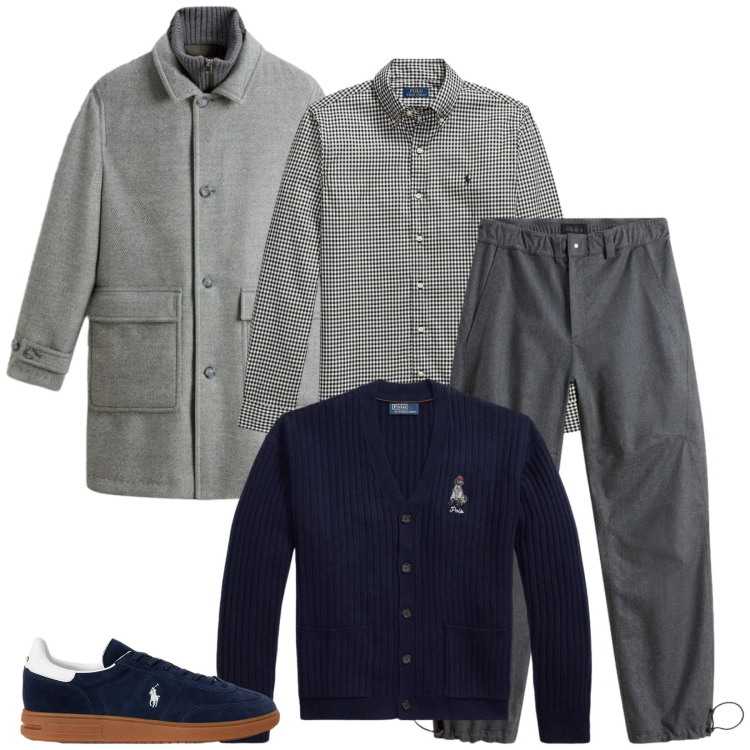 Outfit uomo - Total look #2313575. Stile Business/Elegante per Ufficio. Abbinamento con sneakers, cardigans, camicie, pantaloni, cappotti.