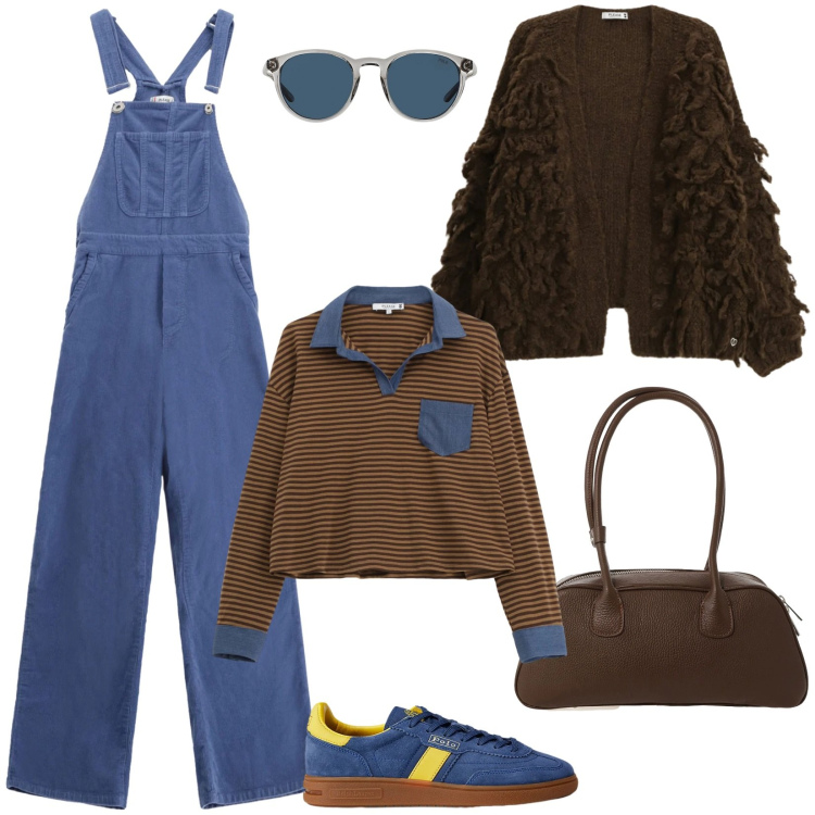 Outfit donna - Saldi Please: denim, il protagonista. Stile Casual per Tutti i giorni. Abbinamento con t-shirt, cardigans, salopette, occhiali da sole, sneakers, borse a mano.
