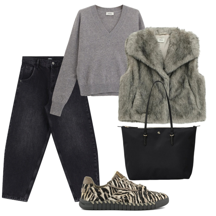 Outfit donna - Dixie - Saldi FW 2025. Stile Casual chic per Serata fuori. Abbinamento con pantaloni a palazzo, maglieria, camicie, borse tote, sneakers.