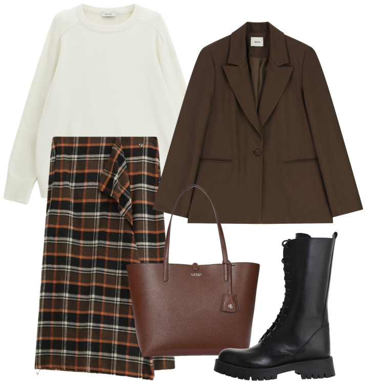 Outfit donna - Dixie - Saldi FW 2025. Stile Bon Ton per Tutti i giorni. Abbinamento con borse tote, gonne lunghe, blazer, stivali, pullovers.