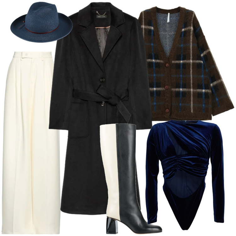 Outfit donna - Elegante con stile e personalità. Stile Glamour per Ufficio. Abbinamento con pantaloni, stivali, cappelli, body, cardigans, cappotti.