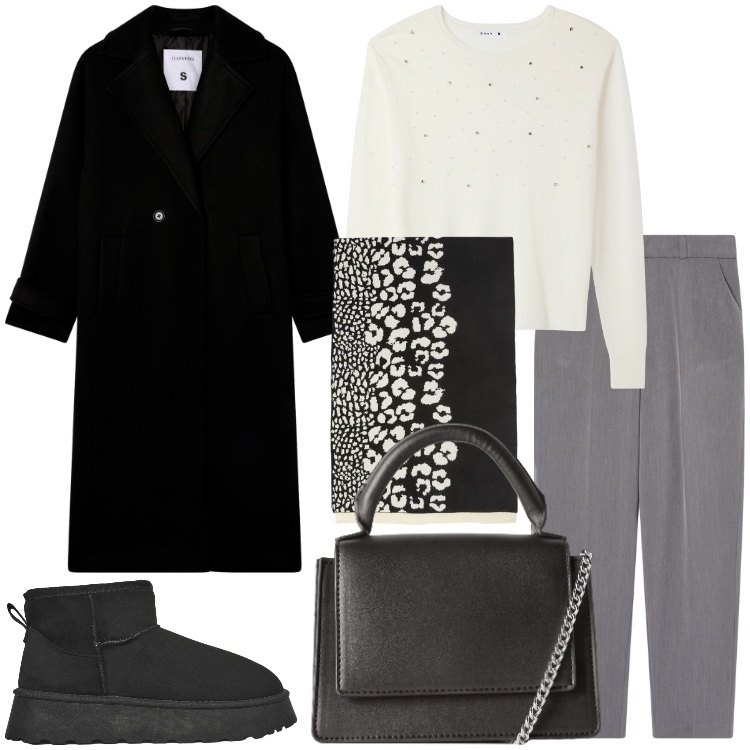 Outfit donna - Il cappotto nero - @laurafo. Stile Basic per Tutti i giorni. Abbinamento con maglieria, cappotti, stivaletti, borse a tracolla, pantaloni chino, sciarpe.