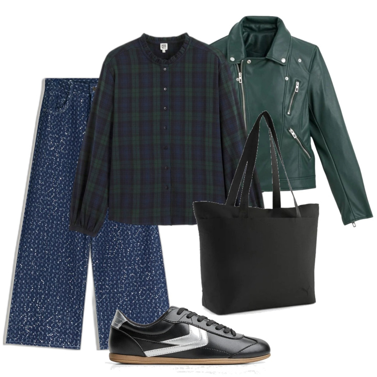 Outfit mujer - Casual chic. Estilo Casual chic para Todos los días. Combinación con chaquetas, camisas, bolso tote, vaqueros, sneakers.