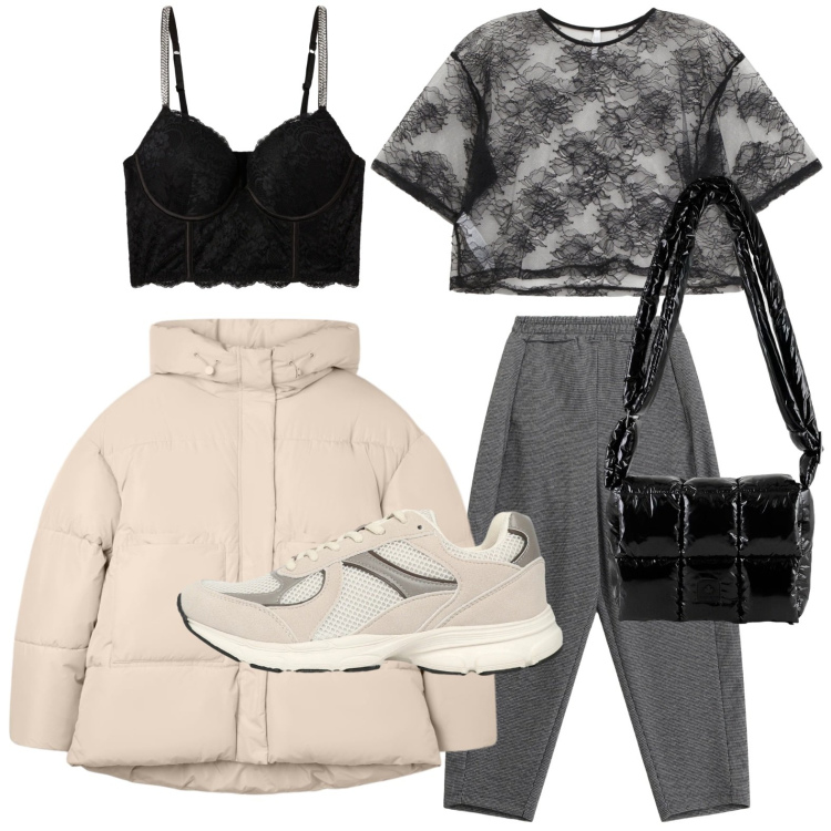Outfit donna - Trasparenze vivaci. Stile Glamour per Serata fuori. Abbinamento con bomber, bralette, sneakers, t-shirt, pantaloni, borse a spalla.