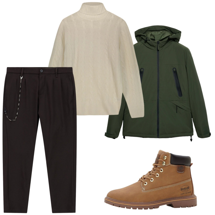 Outfit uomo - Gennaio. Stile Casual per Tutti i giorni. Abbinamento con stivali e stivaletti, giacche, pantaloni, maglieria.