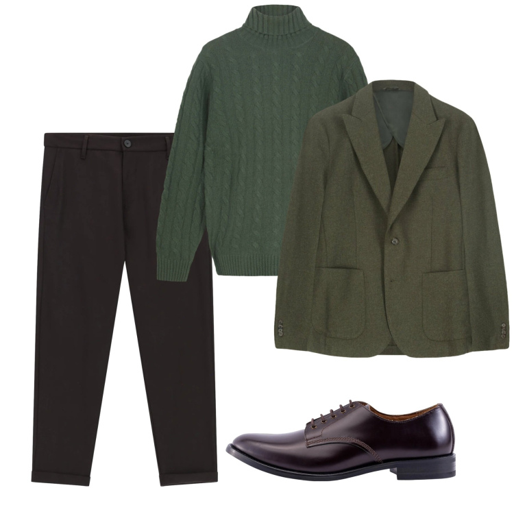Outfit uomo - Bosco a gennaio. Stile Casual per Serata speciale. Abbinamento con pantaloni, scarpe stringate, giacche, maglieria.