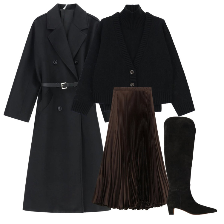Outfit donna - Cappotto Imperial FW. Stile Trendy per Ufficio. Abbinamento con cappotti, cardigans, gonne lunghe, stivali.
