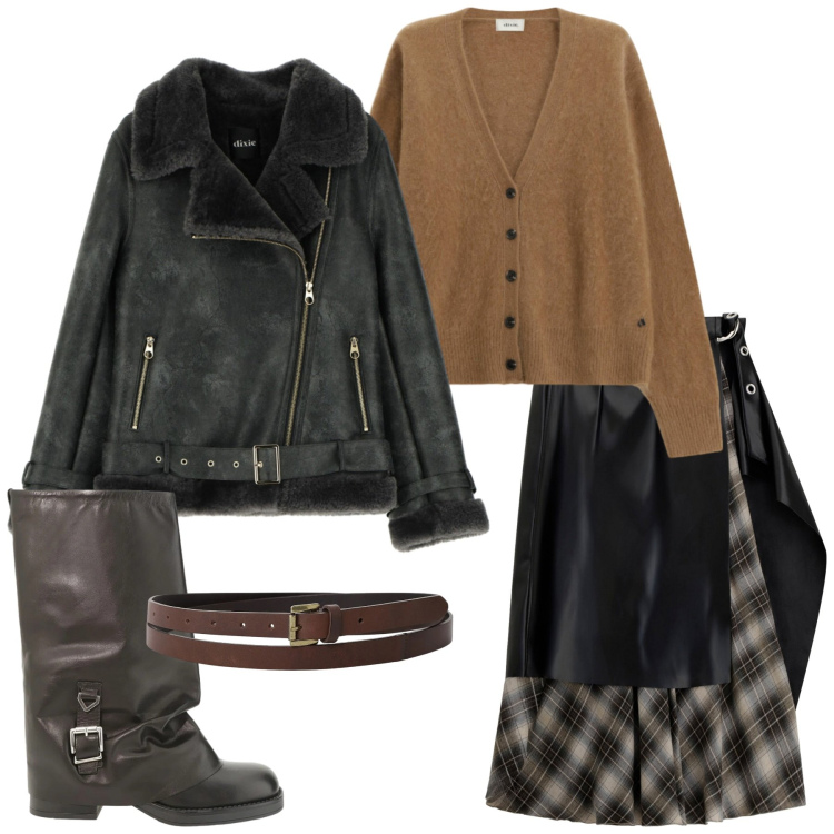 Outfit donna - Dixie - Saldi FW 2025. Stile Glamour per Tutti i giorni. Abbinamento con blazer, gonne lunghe, cardigans, stivali, cinture.