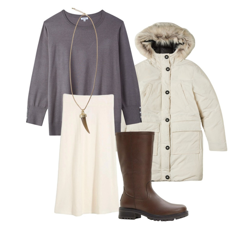 Outfit donna - Pullover avvolgente curvy. Stile Sporty chic per Tutti i giorni. Abbinamento con stivali, gonne longuette, pullovers, parka, collane.