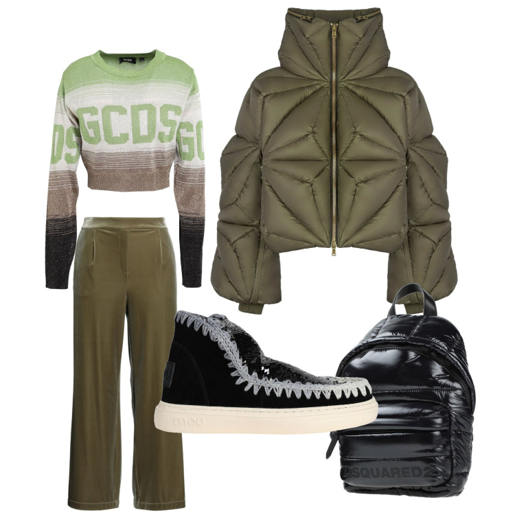 Outfit donna - A lezione con stile. Stile Casual per Scuola/Università. Abbinamento con stivaletti, pantaloni, pullovers, zaini, piumini.