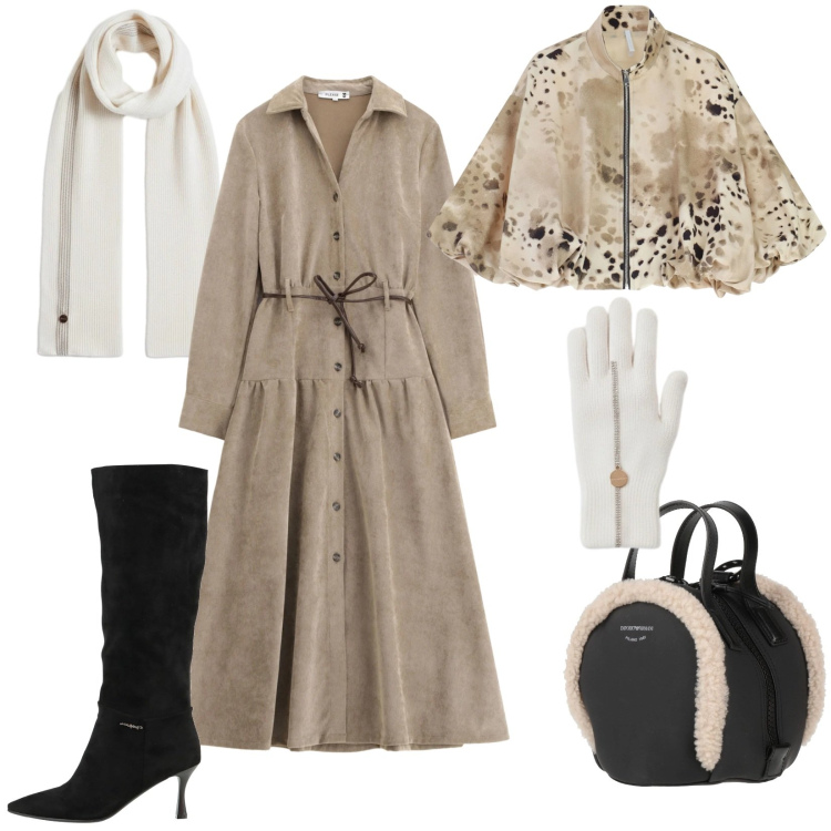 Outfit donna - Trendy 2026: abito in ecopelle suede. Stile Trendy per Serata fuori. Abbinamento con zaini, stivali, vestiti lunghi, bomber, guanti, sciarpe.