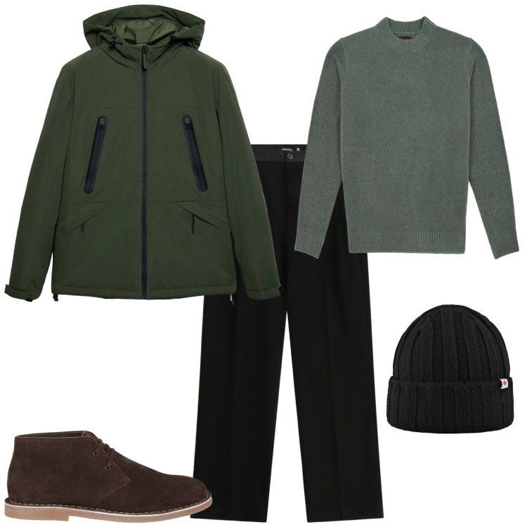 Outfit uomo - Total look #2313917. Stile Casual per Tutti i giorni. Abbinamento con giacche, pantaloni, cappelli, stivali e stivaletti, maglieria.