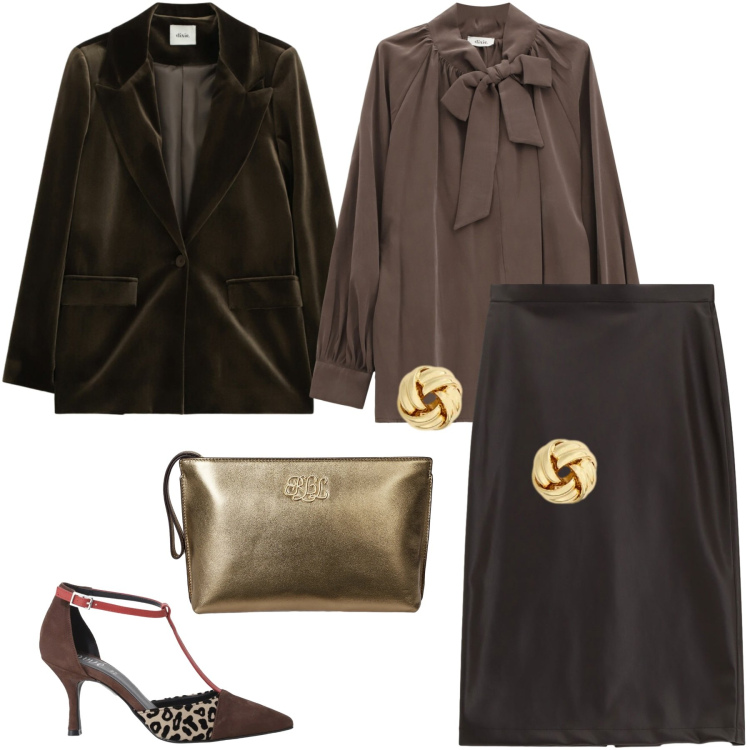 Outfit donna - Dixie - Saldi FW 2025. Stile Bon Ton per Cerimonia. Abbinamento con orecchini, pochette, bluse, blazer, décolleté, gonne longuette.