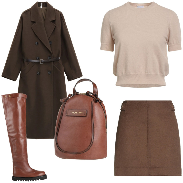 Outfit donna - Serata glam. Stile Glamour per Serata fuori. Abbinamento con minigonne, zaini, pullovers, stivali, cappotti.