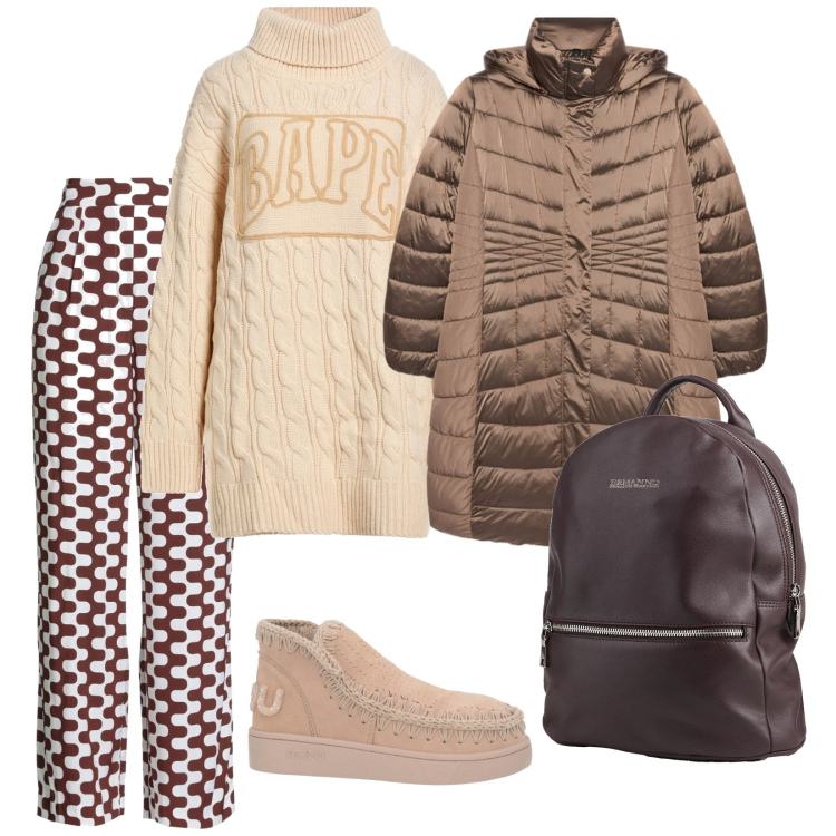 Outfit donna - Confortevole. per Tutti i giorni. Abbinamento con stivaletti, maglieria, pantaloni, zaini, piumini.