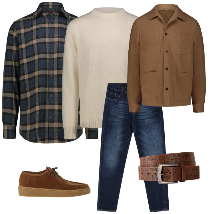 Outfit uomo - La camicia a quadri. per Ufficio. Abbinamento con cinture, jeans dritti, scarpe stringate, maglieria, cappotti, camicie.