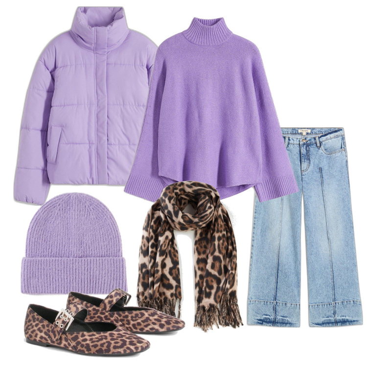 Outfit femme - Janvier. Style Basique pour Tous les jours. Assortir avec foulards, pulls, bonnets, jeans, doudounes, ballerines.