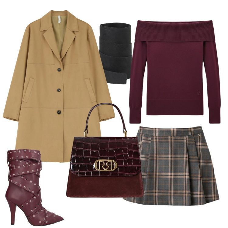 Outfit donna - Total look #2314015. Stile Casual chic per Ufficio. Abbinamento con stivaletti, cinture, cappotti, borse a mano, minigonne, maglieria.