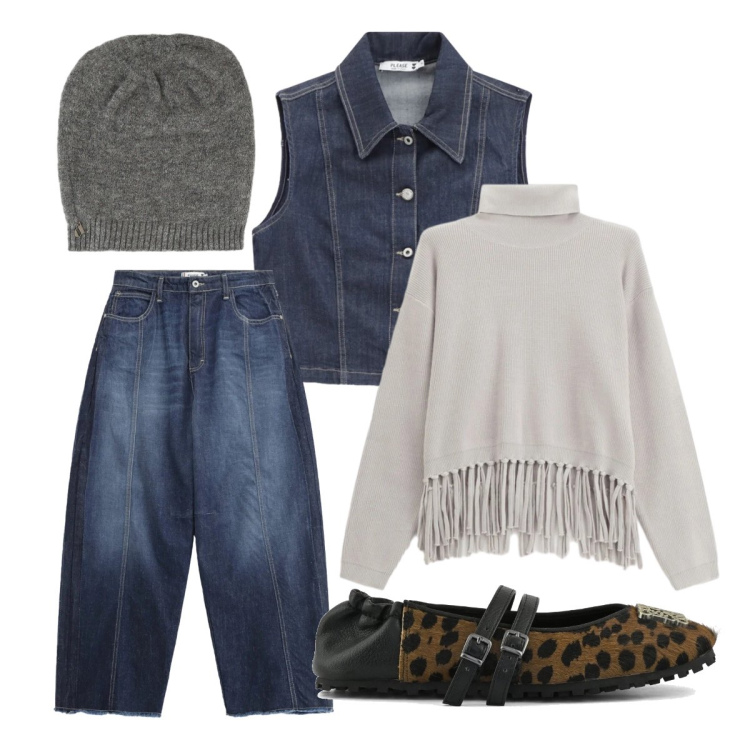 Outfit donna - Tendenze Please. Stile Trendy per Ufficio. Abbinamento con maglieria, jeans, gilet, berretti, ballerine.