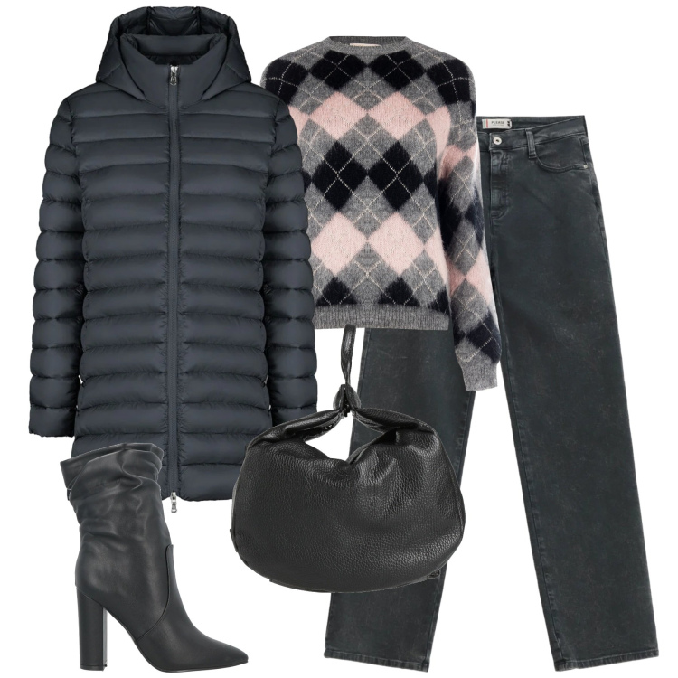 Outfit donna - Gennaio. Stile Casual chic per Tutti i giorni. Abbinamento con stivaletti, zaini, jeans dritti, piumini, maglieria.