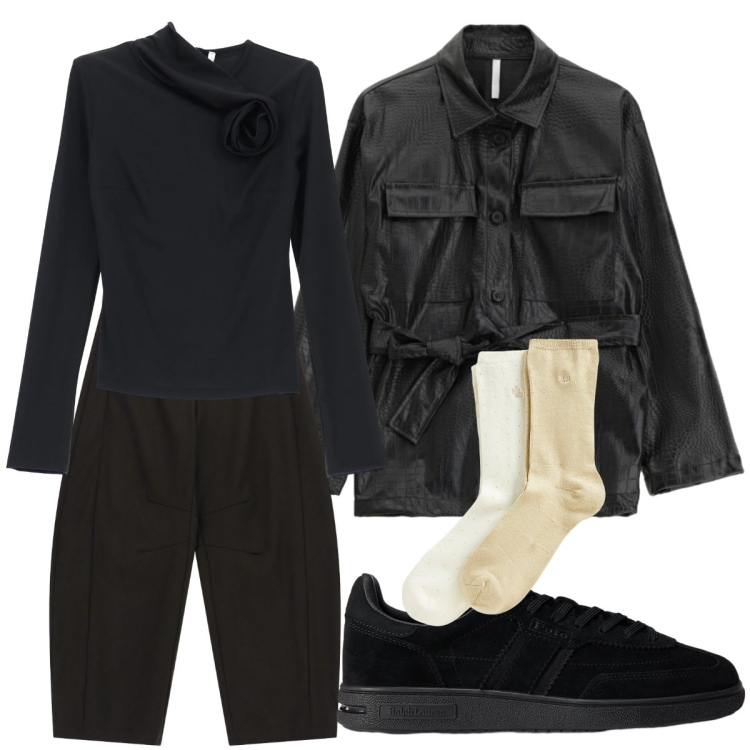 Outfit donna - Must-have Imperial. Stile Trendy per Tutti i giorni. Abbinamento con t-shirt, cappotti, pantaloni a palazzo, calzini, sneakers.