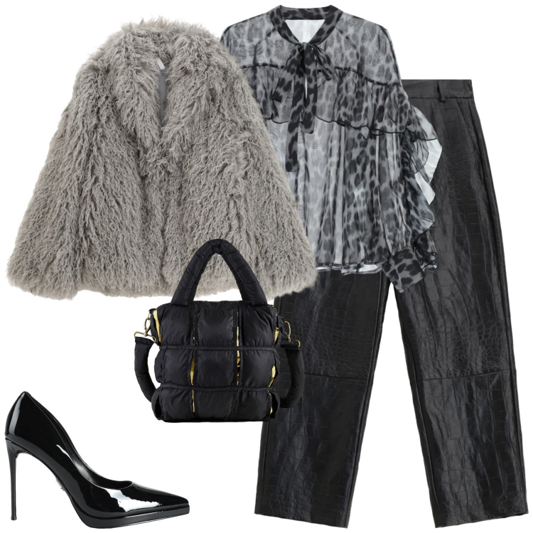 Outfit donna - City. Stile Urban per Tutti i giorni. Abbinamento con décolleté, pantaloni, bluse, ecopellicce, borse a mano.