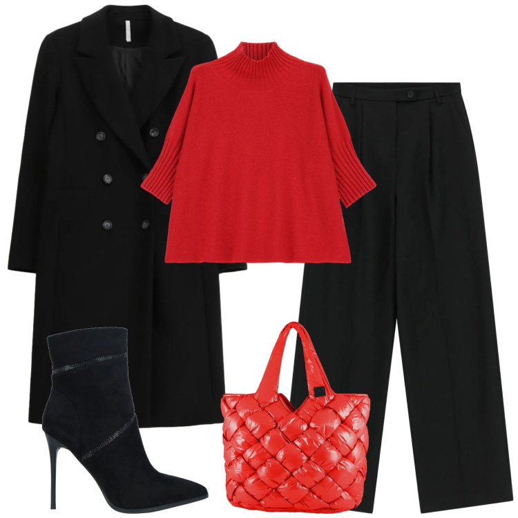 Outfit donna - Gennaio. Stile Urban per Tutti i giorni. Abbinamento con stivaletti, pantaloni a palazzo, cappotti, maglieria, borse tote.
