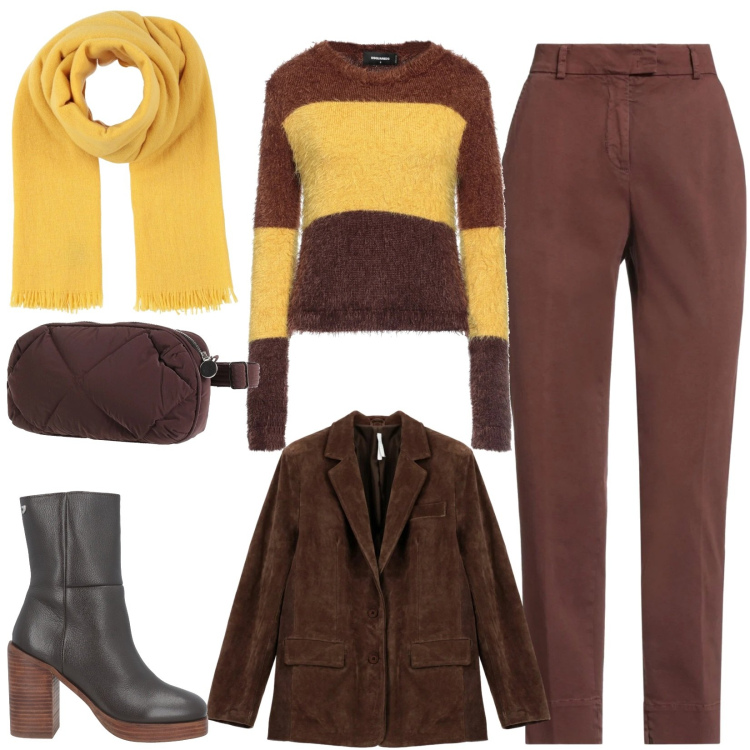 Outfit donna - Total look #2314049. Stile Chic per Tutti i giorni. Abbinamento con pullovers, stivaletti, marsupi, pantaloni skinny, sciarpe, blazer.