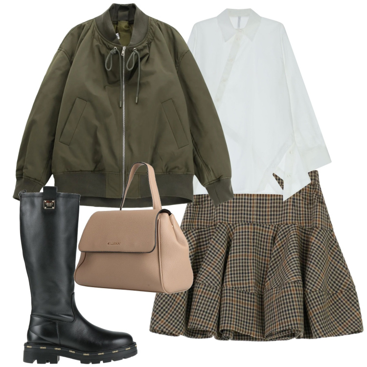 Outfit donna - City. Stile Casual chic per Tutti i giorni. Abbinamento con zaini, stivali, bomber, camicie, minigonne.