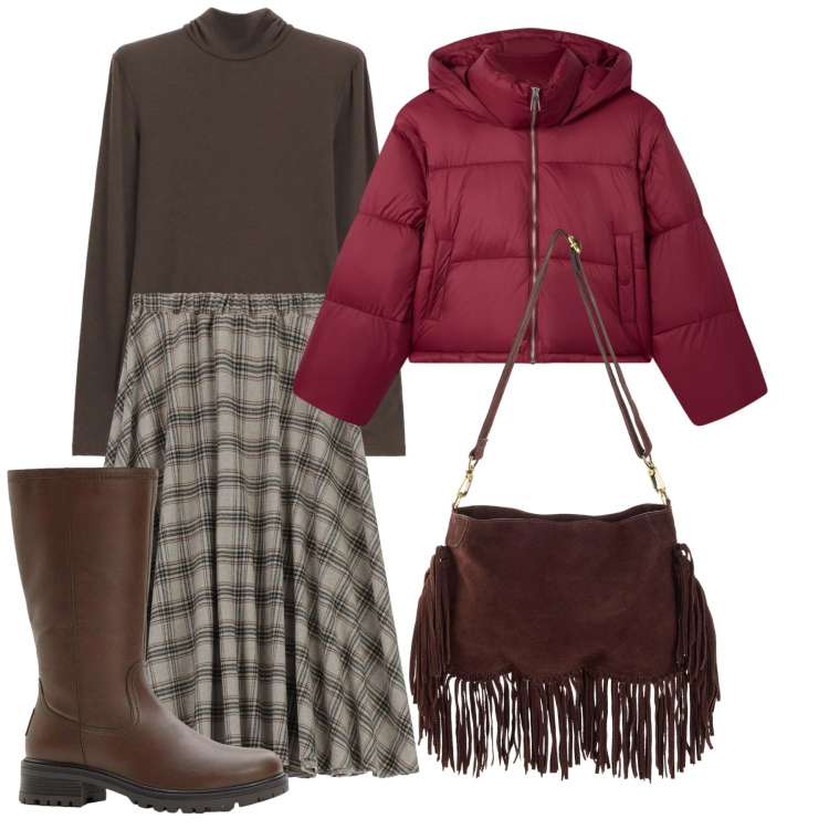 Outfit donna - Gennaio. Stile Bon Ton per Tutti i giorni. Abbinamento con borse a tracolla, stivali, bomber, gonne longuette, maglieria.