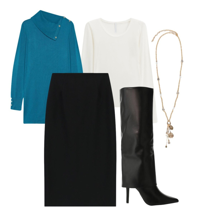 Outfit donna - Il mio inverno. Stile Mannish per Ufficio. Abbinamento con stivali, gonne longuette, t-shirt, maglieria, ciondoli.