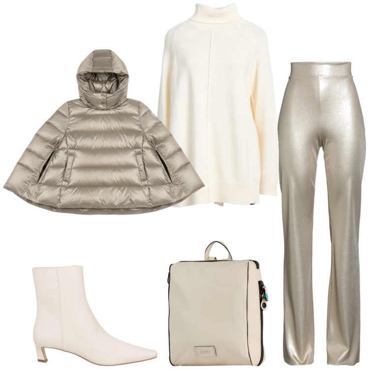 Outfit donna - Total look #2314106. Stile Glamour per Serata fuori. Abbinamento con leggings, stivaletti, zaini, maglieria, piumini.