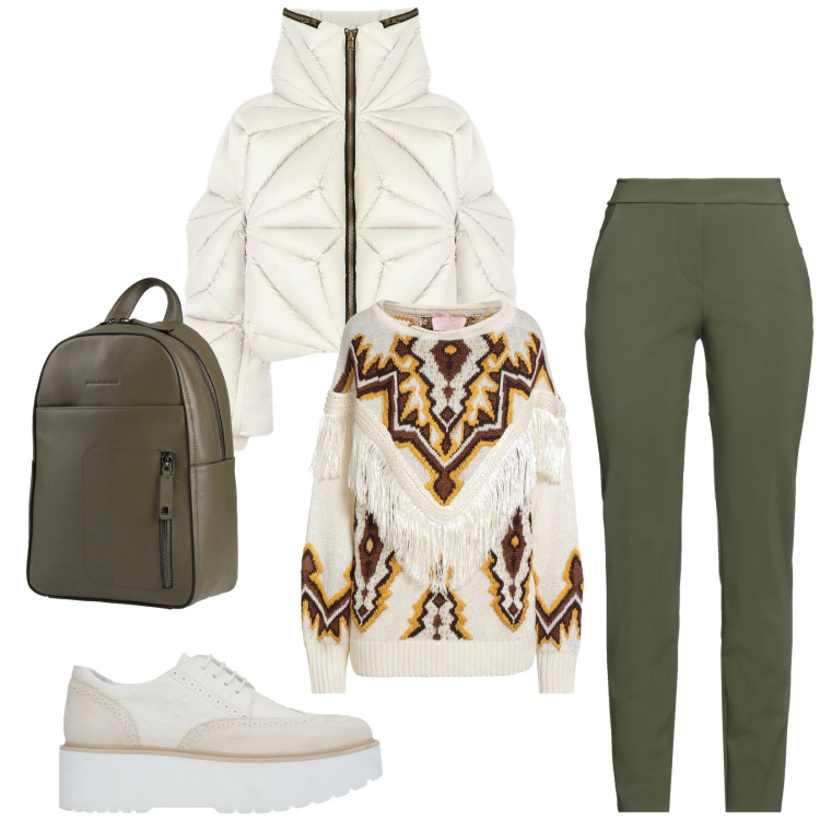 Outfit donna - Total look #2314114. Stile Sporty chic per Tutti i giorni. Abbinamento con scarpe stringate, leggings, zaini, pullovers, piumini.