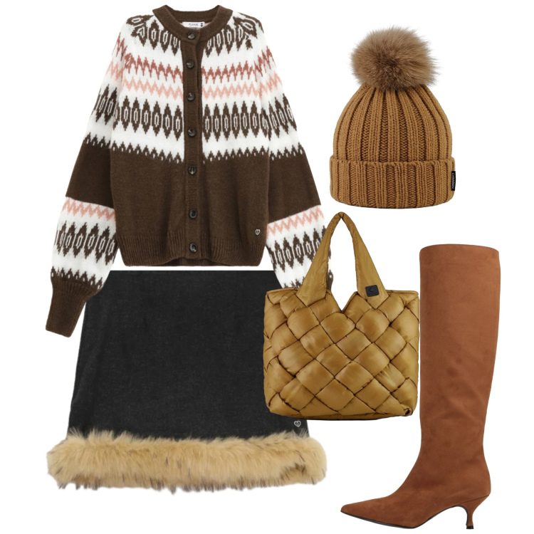 Outfit donna - Gennaio. Stile Chic per Tutti i giorni. Abbinamento con stivali, cardigans, minigonne, borse tote, berretti.