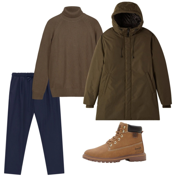 Outfit uomo - Gennaio. Stile Casual per Tutti i giorni. Abbinamento con stivali e stivaletti, parka, pantaloni, pullovers.