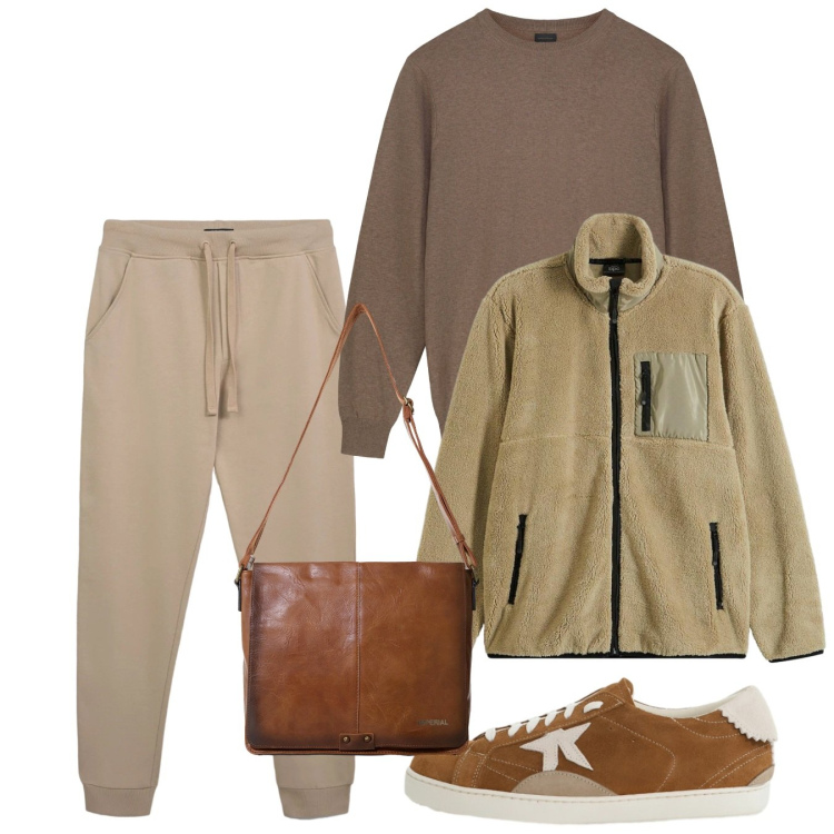 Outfit uomo - Sporty di gennaio. Stile Urban per Tutti i giorni. Abbinamento con giacche sportive, pantaloni, sneakers, borse sportive, maglieria.