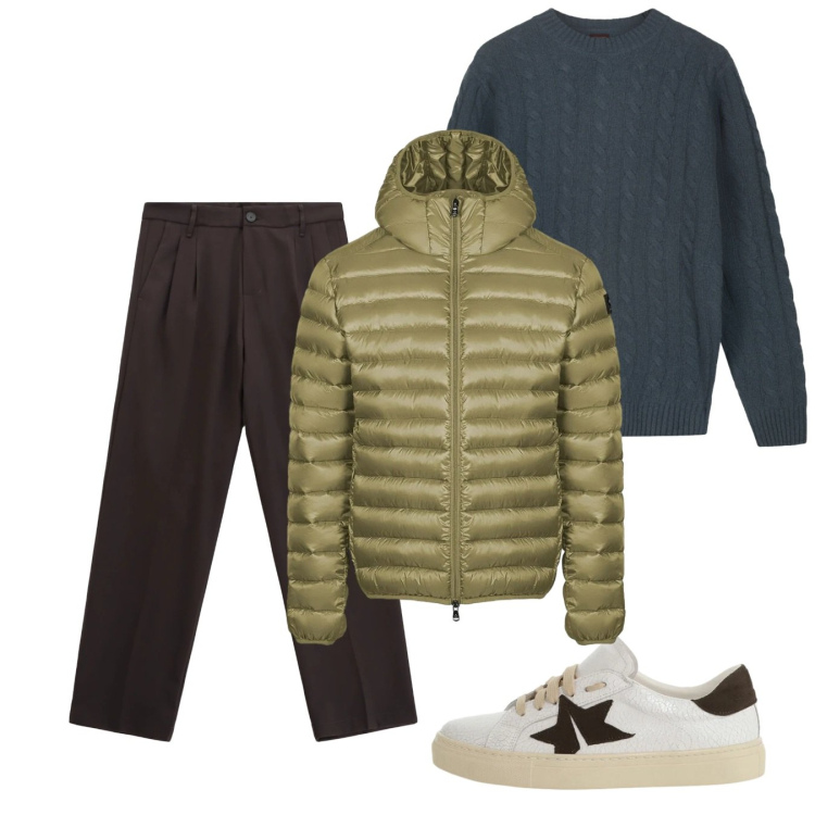 Outfit uomo - Gennaio. Stile Casual per Tutti i giorni. Abbinamento con pantaloni, sneakers, bomber, maglieria.