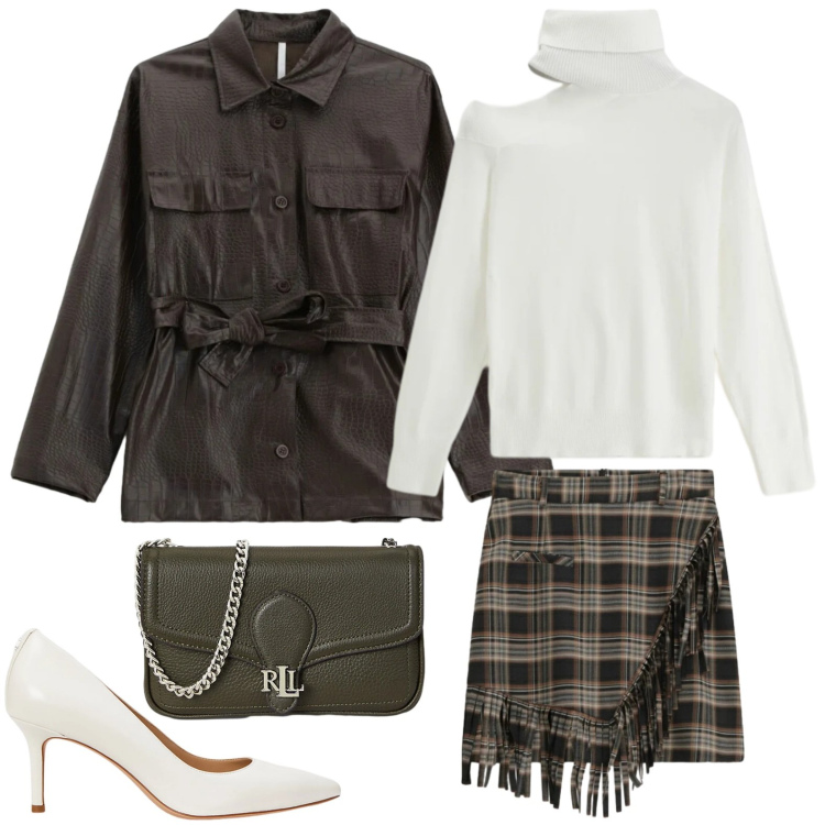 Outfit donna - Imperial - Saldi FW 2025. Stile Glamour per Serata fuori. Abbinamento con maglieria, minigonne, cappotti, clutch, décolleté.