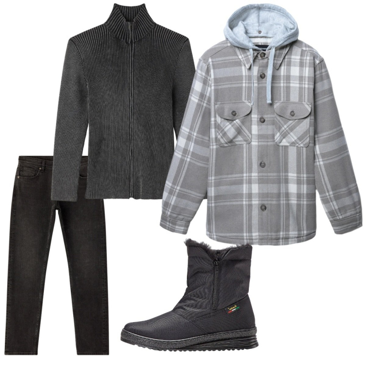 Outfit uomo - Gennaio. Stile Casual per Tutti i giorni. Abbinamento con stivali e stivaletti, jeans, cappotti, cardigans.