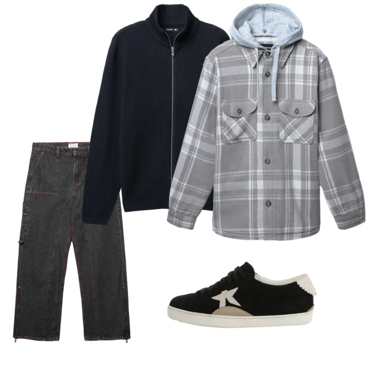 Outfit uomo - Gennaio. Stile Casual per Tutti i giorni. Abbinamento con cardigans, cappotti, jeans dritti, sneakers.