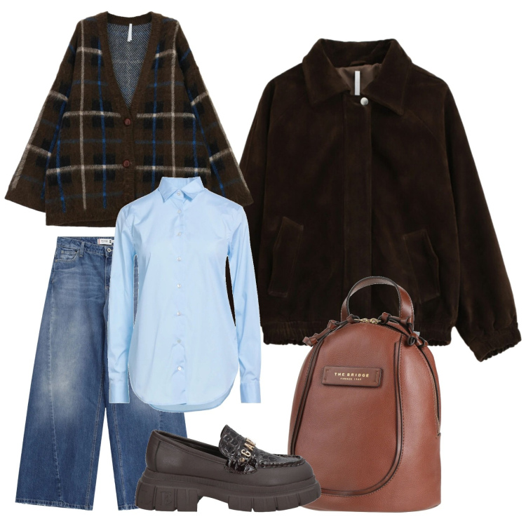 Outfit donna - Esame di fisica. Stile Casual chic per Scuola/Università. Abbinamento con camicie, mocassini, zaini, jeans, bomber, cardigans.