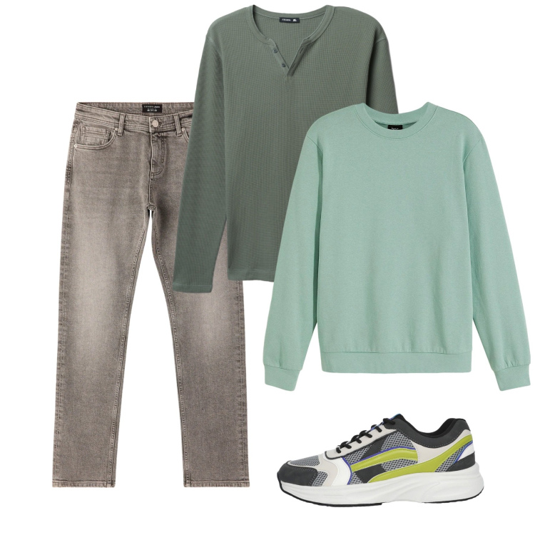 Outfit uomo - Gennaio. Stile Casual per Tutti i giorni. Abbinamento con felpe, jeans, t-shirt, sneakers.