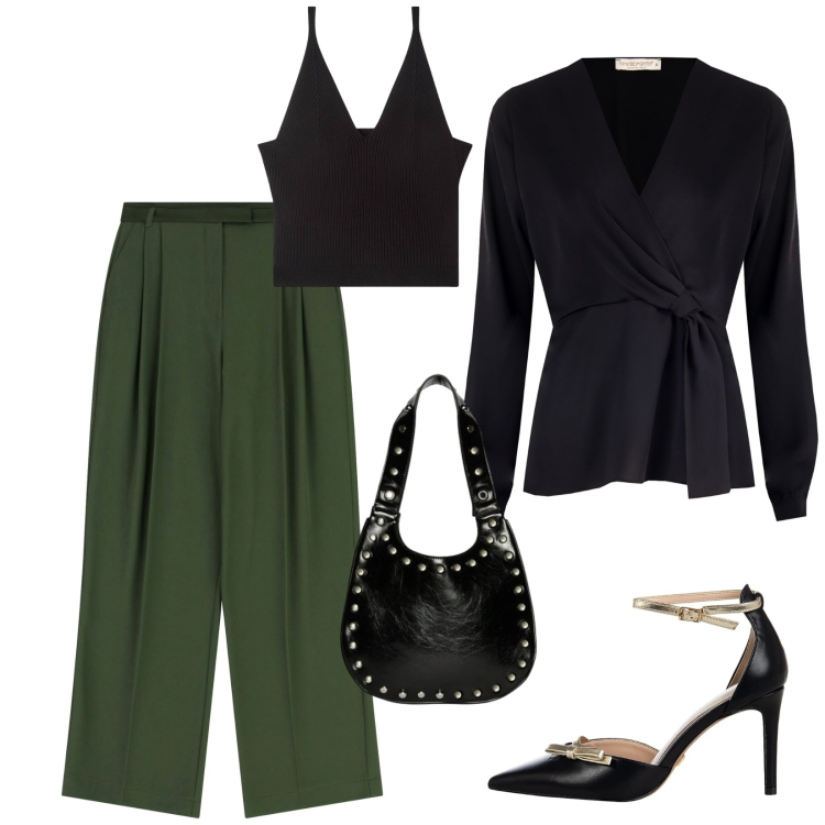 Outfit donna - Total look #2314207. Stile Chic per Serata fuori. Abbinamento con top, pantaloni, bluse, décolleté, borse a spalla.