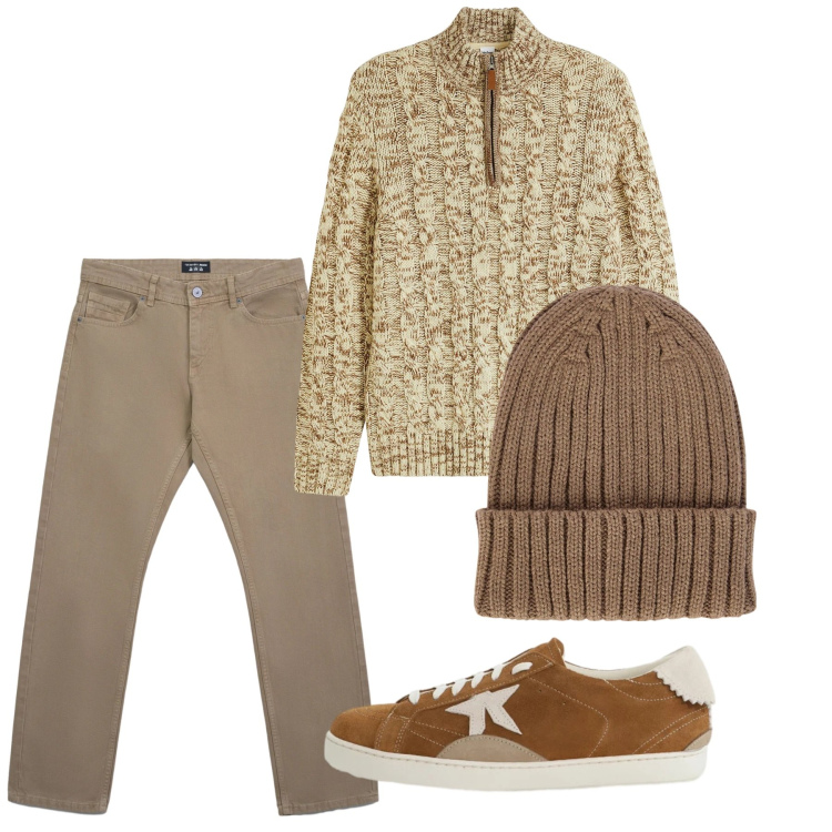 Outfit uomo - Gennaio. Stile Casual per Tutti i giorni. Abbinamento con maglieria, jeans, sneakers, berretti.