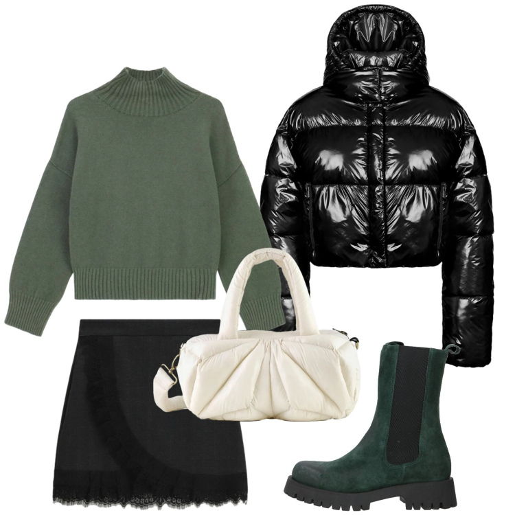 Outfit donna - Un nuovo anno, un nuovo stile. Stile Casual per Serata fuori. Abbinamento con stivaletti, maglieria, minigonne, piumini, borse a mano.